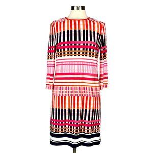 Eliza J Womens Geometric Print Jersey Knit Shift Dress Pink Orange size 8